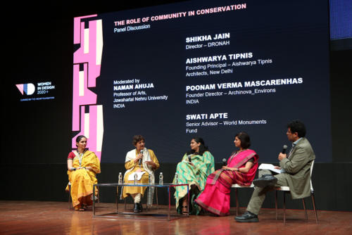 Women In Design 2020+ Conference- Panel Discussion titled Role of Community in Conservation (L-R- Swati Apte, Poonam Verma Macarenhas, Aishwarya Tipnis, Shikha Jain, Naman Ahuja)