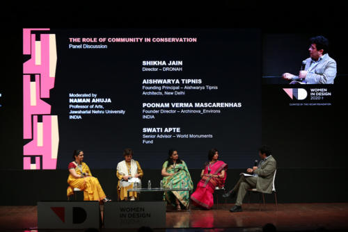 Women In Design 2020+ Conference- Panel Discussion titled Role of Community in Conservation (L-R- Swati Apte, Poonam Verma Macarenhas, Aishwarya Tipnis, Shikha Jain, Naman Ahuja)