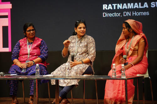 Women In Design 2020+ Conference- Panel Discussion titled Women In Construction, Skilled Labour and Weavers (L-R-  Ratnamala Swain, Dipika Vadgama, Prem Devi)