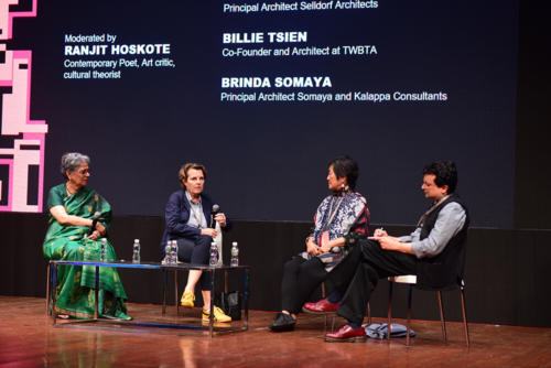 Women In Design 2020+ Conference- Panel Discussion titled Mentors, Stars, Inspiration and Reality (L-R- Brinda Somaya, Annabelle Selldorf, Billie Tsien, Ranjit Hoskote)
