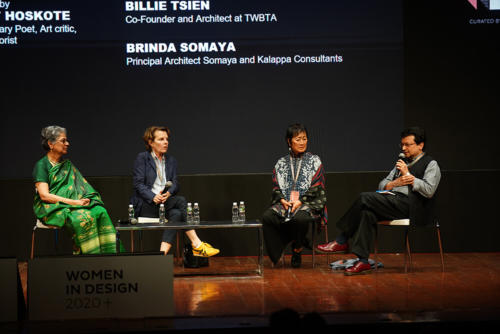 Women In Design 2020+ Conference- Panel Discussion titled Mentors, Stars, Inspiration and Reality (L-R- Brinda Somaya, Annabelle Selldorf, Billie Tsien, Ranjit Hoskote)