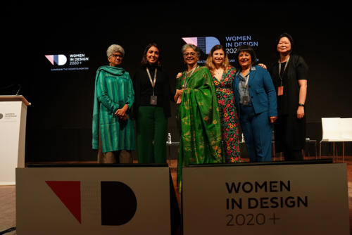  Women In Design 2020+ Conference at Nehru Centre Auditorium ,Mumbai. (L-R, Neera Adarkar, Yasaman Esmaili, Brinda Somaya, Joana Dabaj, Laila Iskander, J Meejin Yoon)